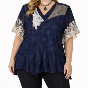 Vintage 90s Spencer Alexis Boho Tunic Top Patchwork Size 16 Lace Whimsigoth